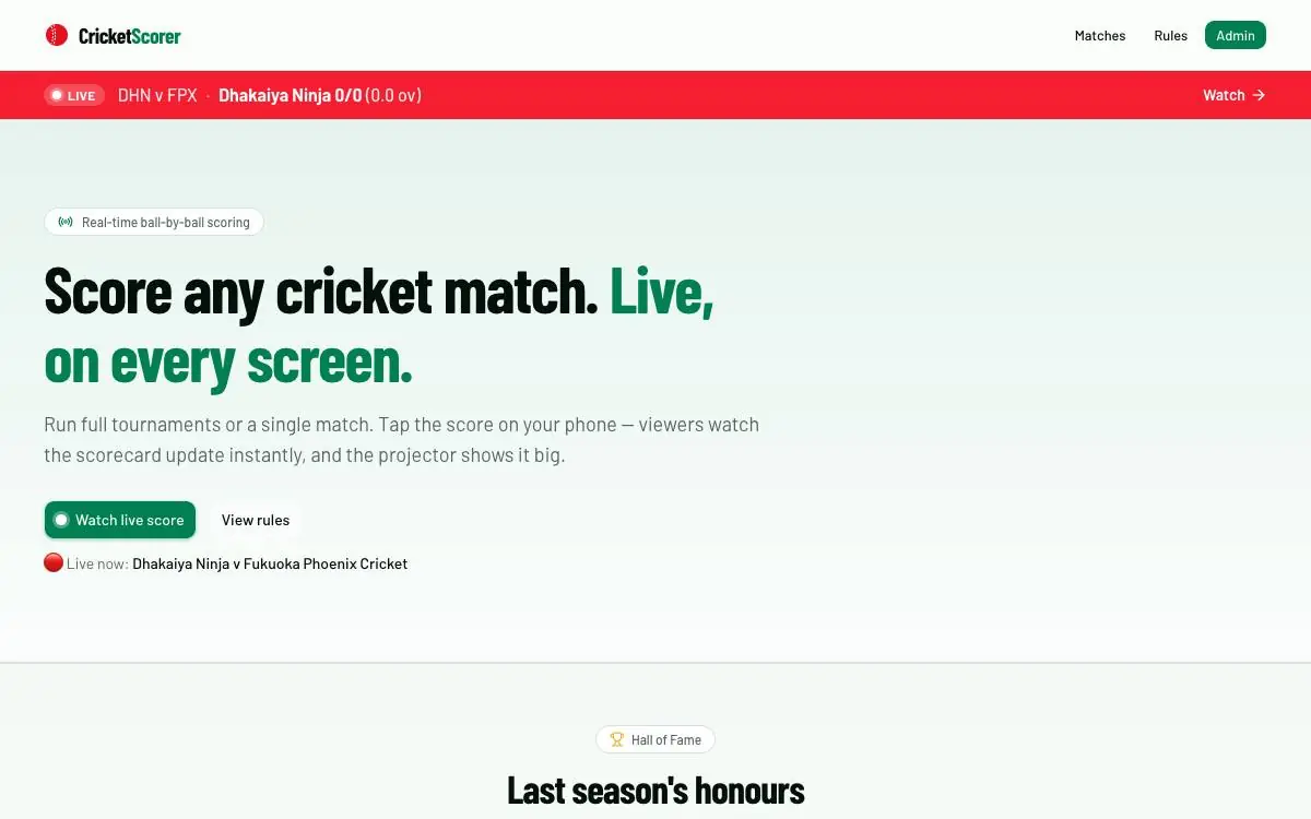 Cricket Scorer demo screen